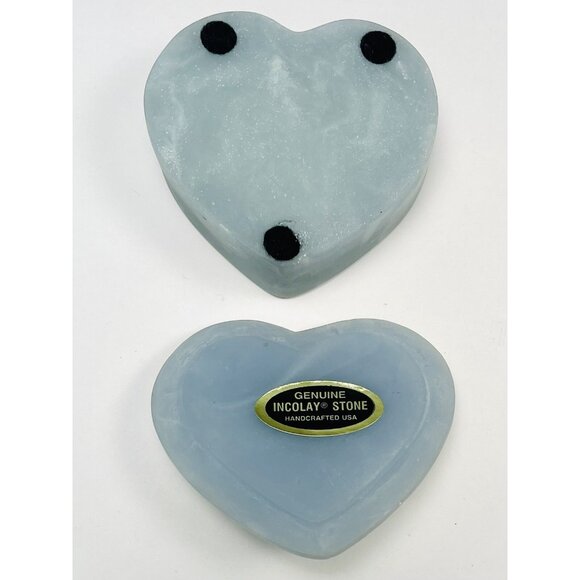 VTG Genuine Incolay Stone Light Blue Heart Shape TRINKET BOX White Rose 3.5" EUC - Picture 4 of 4